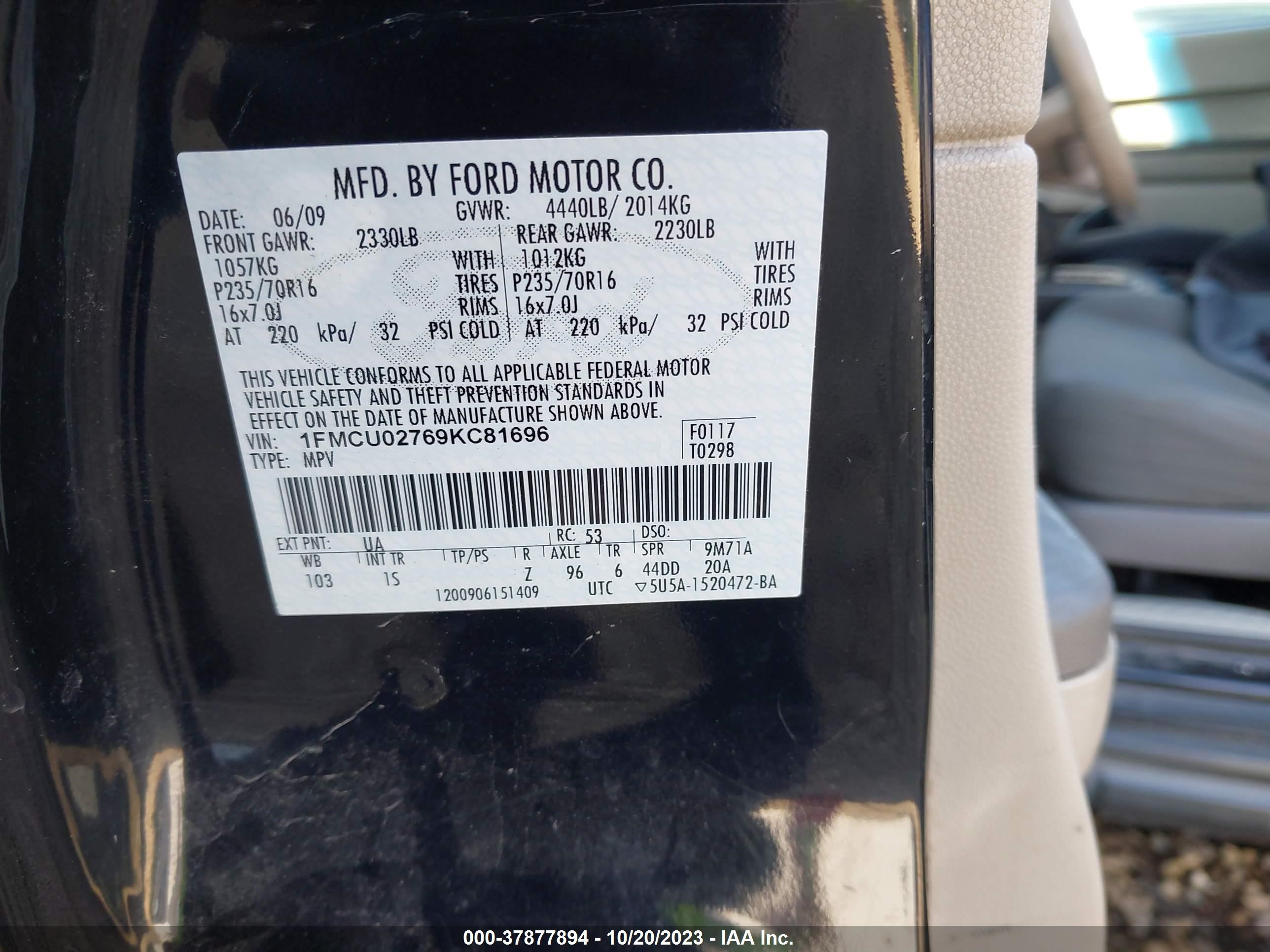 Photo 8 VIN: 1FMCU02769KC81696 - FORD ESCAPE 