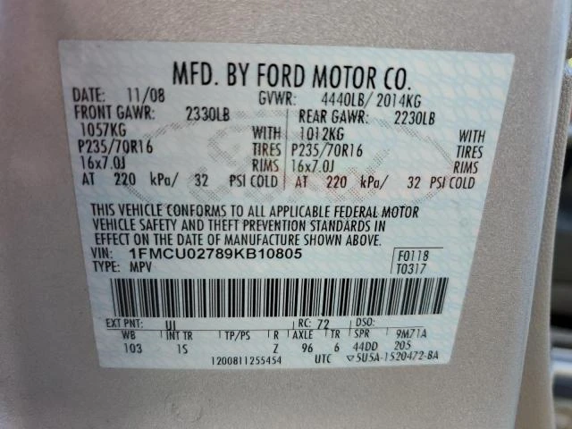 Photo 12 VIN: 1FMCU02789KB10805 - FORD ESCAPE XLS 