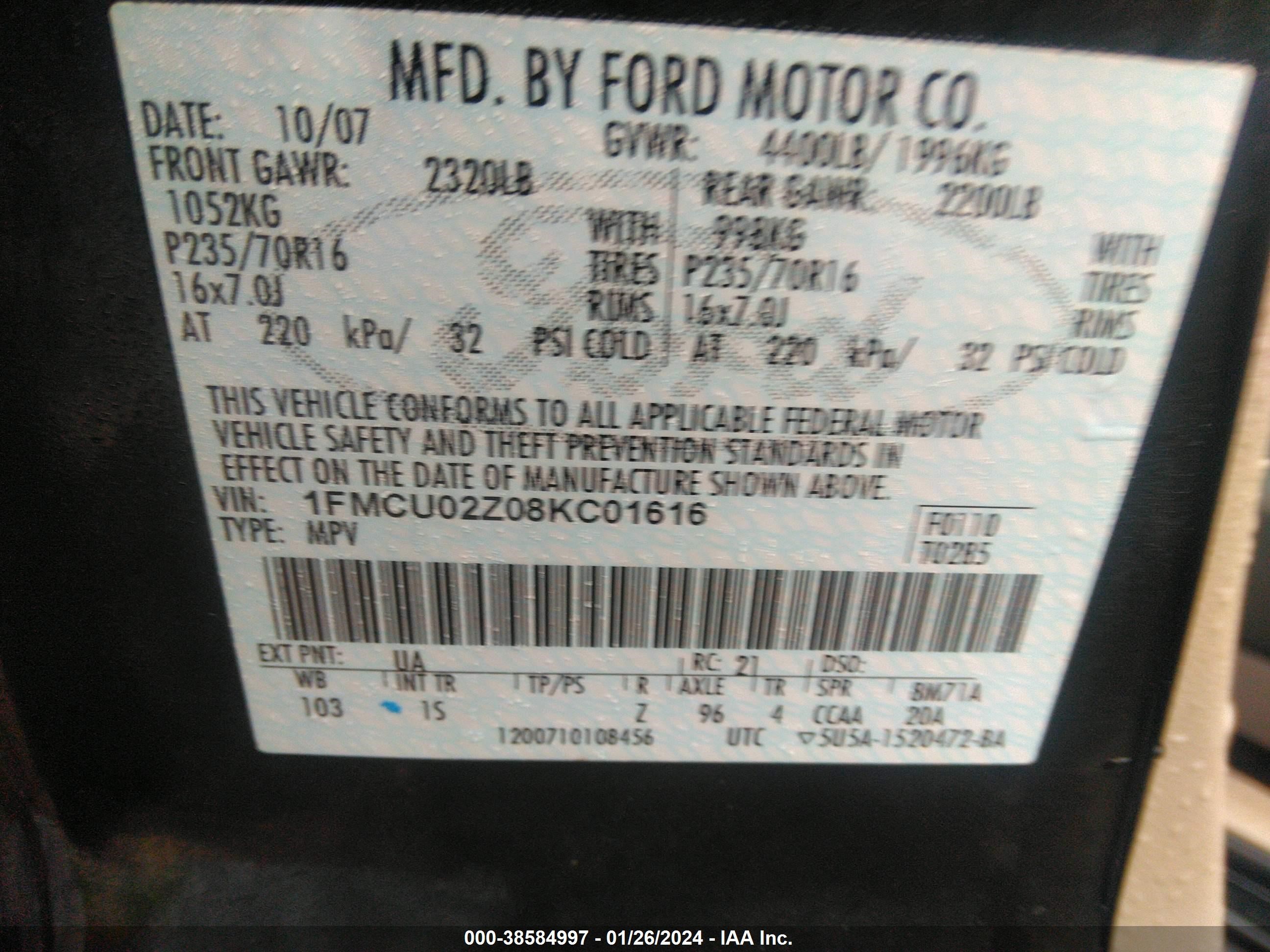 Photo 8 VIN: 1FMCU02Z08KC01616 - FORD ESCAPE 