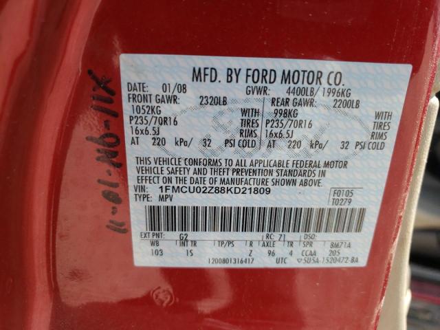 Photo 11 VIN: 1FMCU02Z88KD21809 - FORD ESCAPE XLS 