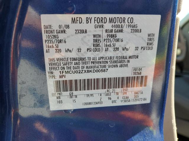 Photo 11 VIN: 1FMCU02ZX8KD00587 - FORD ESCAPE XLS 