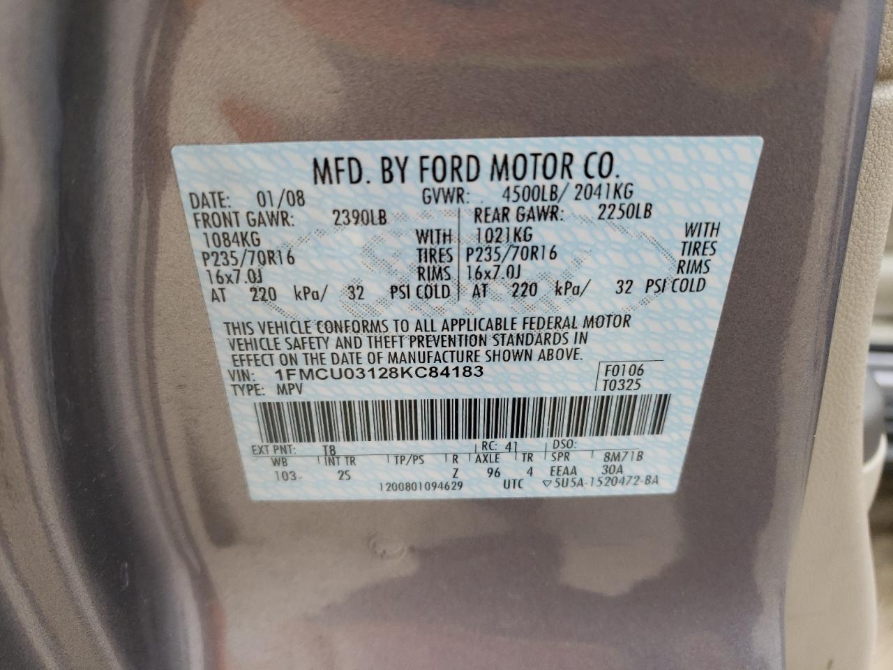 Photo 12 VIN: 1FMCU03128KC84183 - FORD ESCAPE 