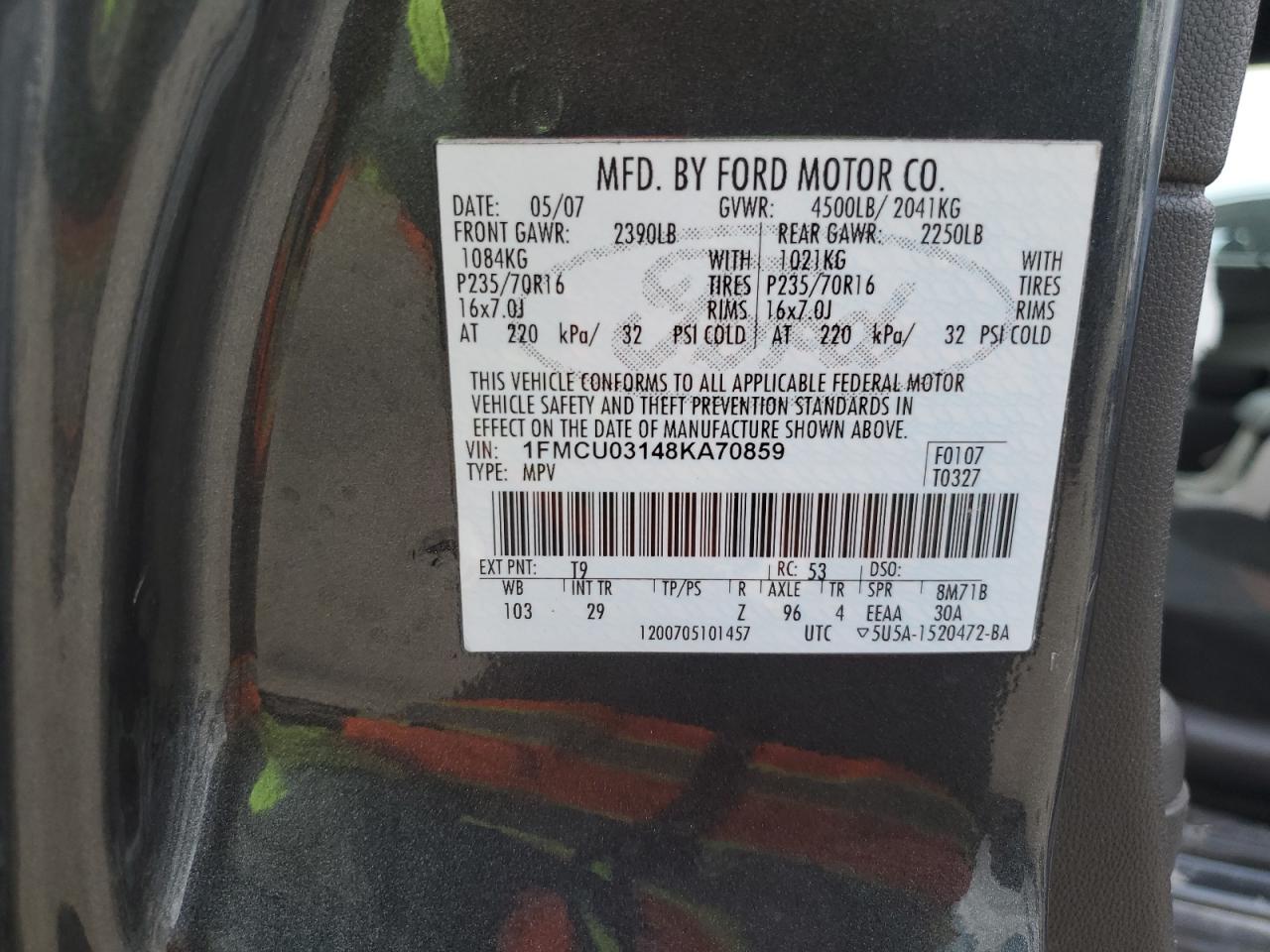 Photo 13 VIN: 1FMCU03148KA70859 - FORD ESCAPE 