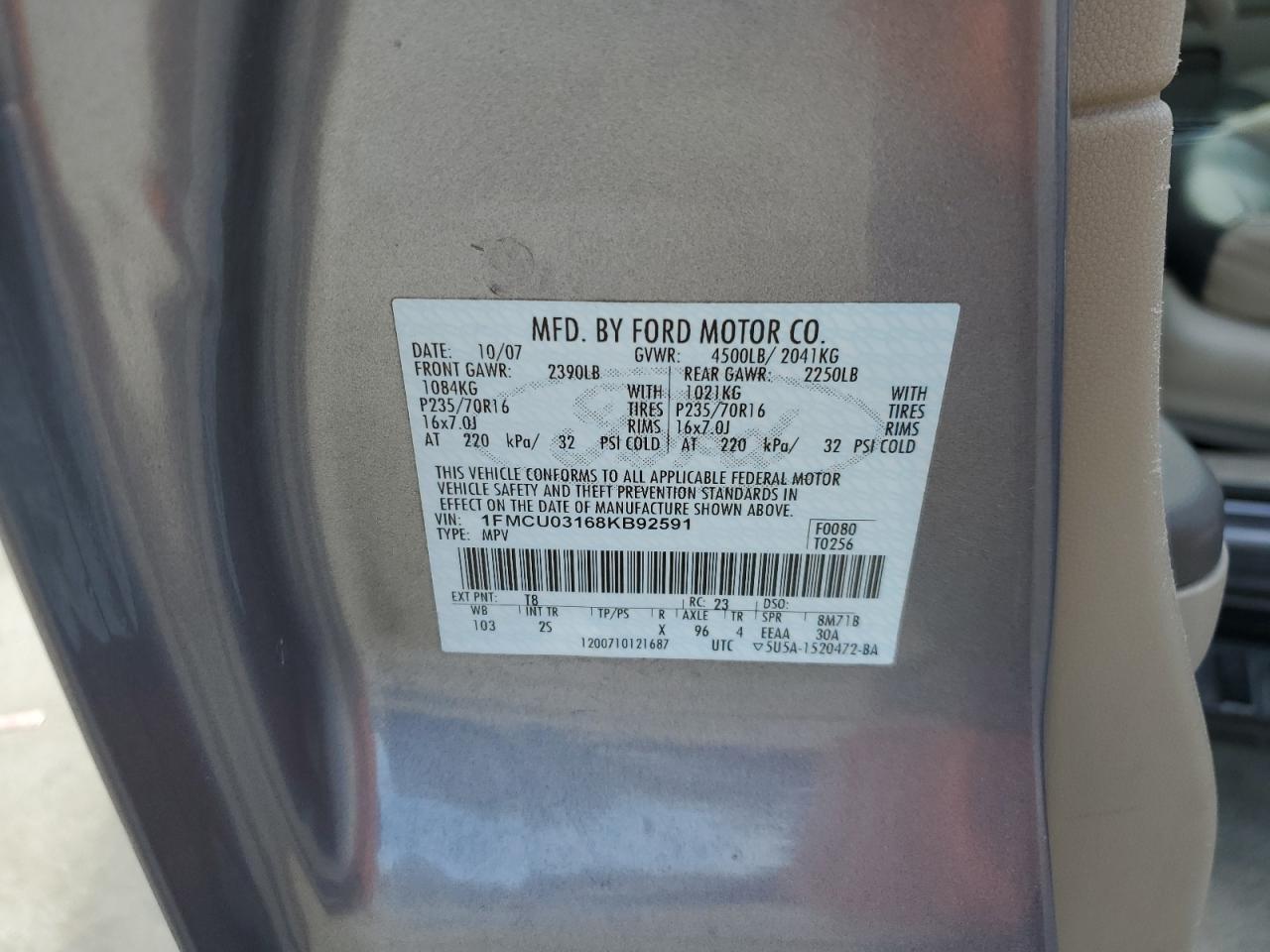 Photo 11 VIN: 1FMCU03168KB92591 - FORD ESCAPE 