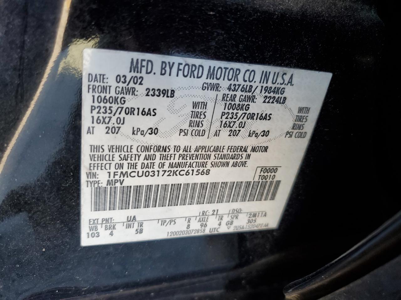 Photo 11 VIN: 1FMCU03172KC61568 - FORD ESCAPE 