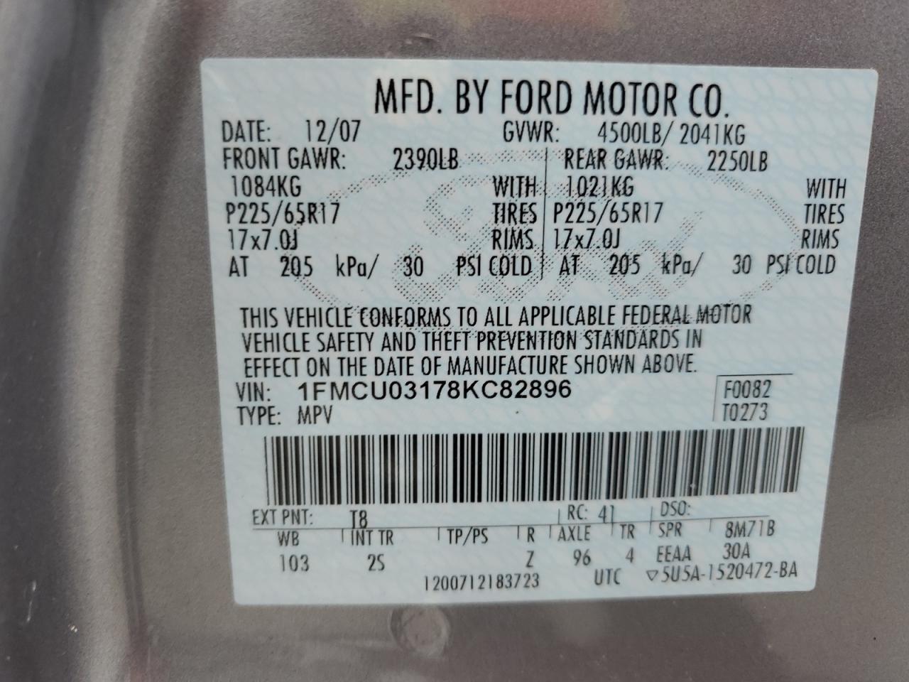 Photo 11 VIN: 1FMCU03178KC82896 - FORD ESCAPE 