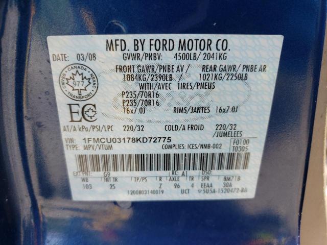 Photo 13 VIN: 1FMCU03178KD72775 - FORD ESCAPE XLT 