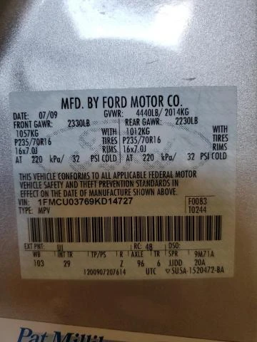 Photo 12 VIN: 1FMCU03769KD14727 - FORD ESCAPE XLT 