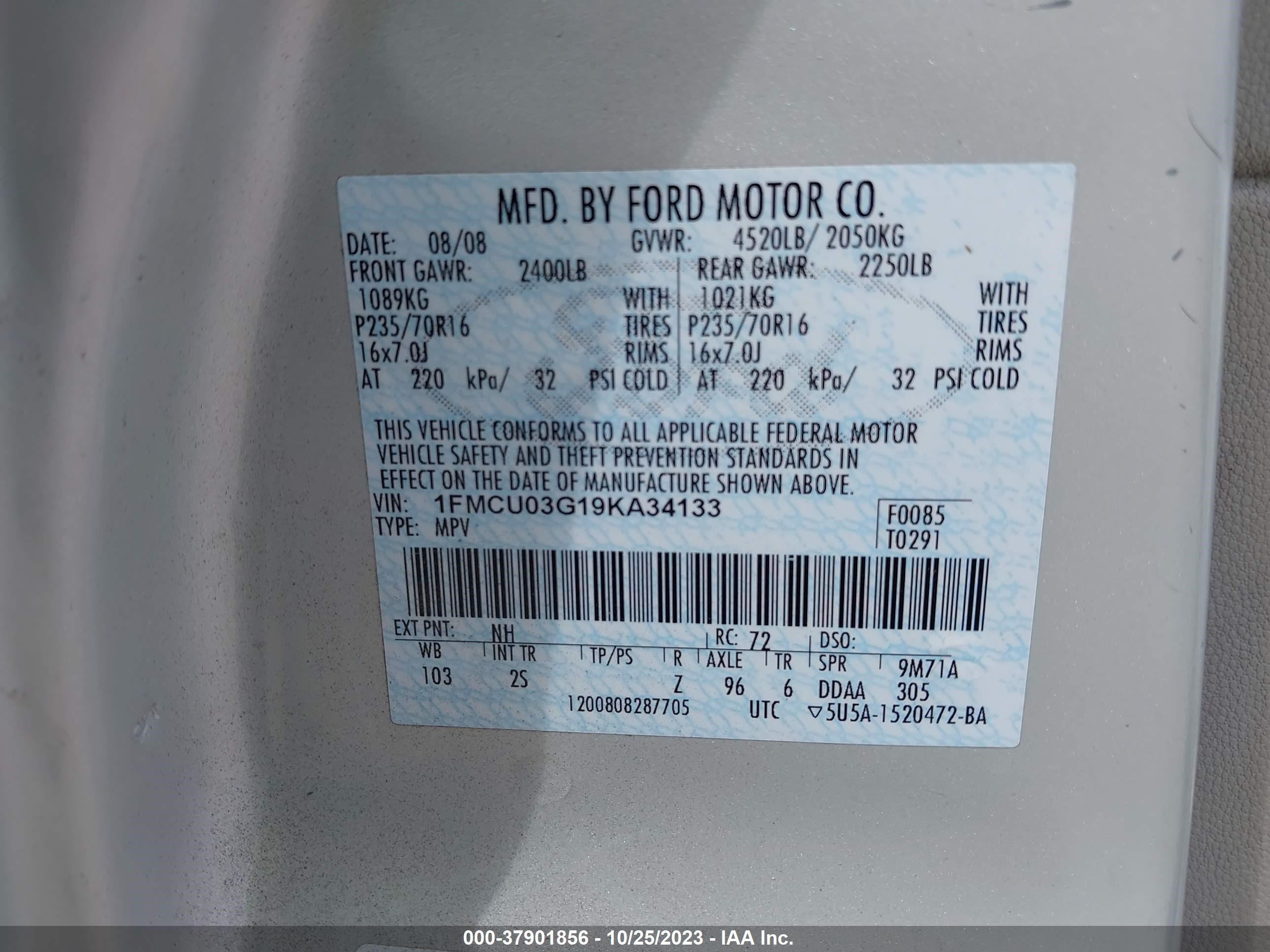 Photo 8 VIN: 1FMCU03G19KA34133 - FORD ESCAPE 