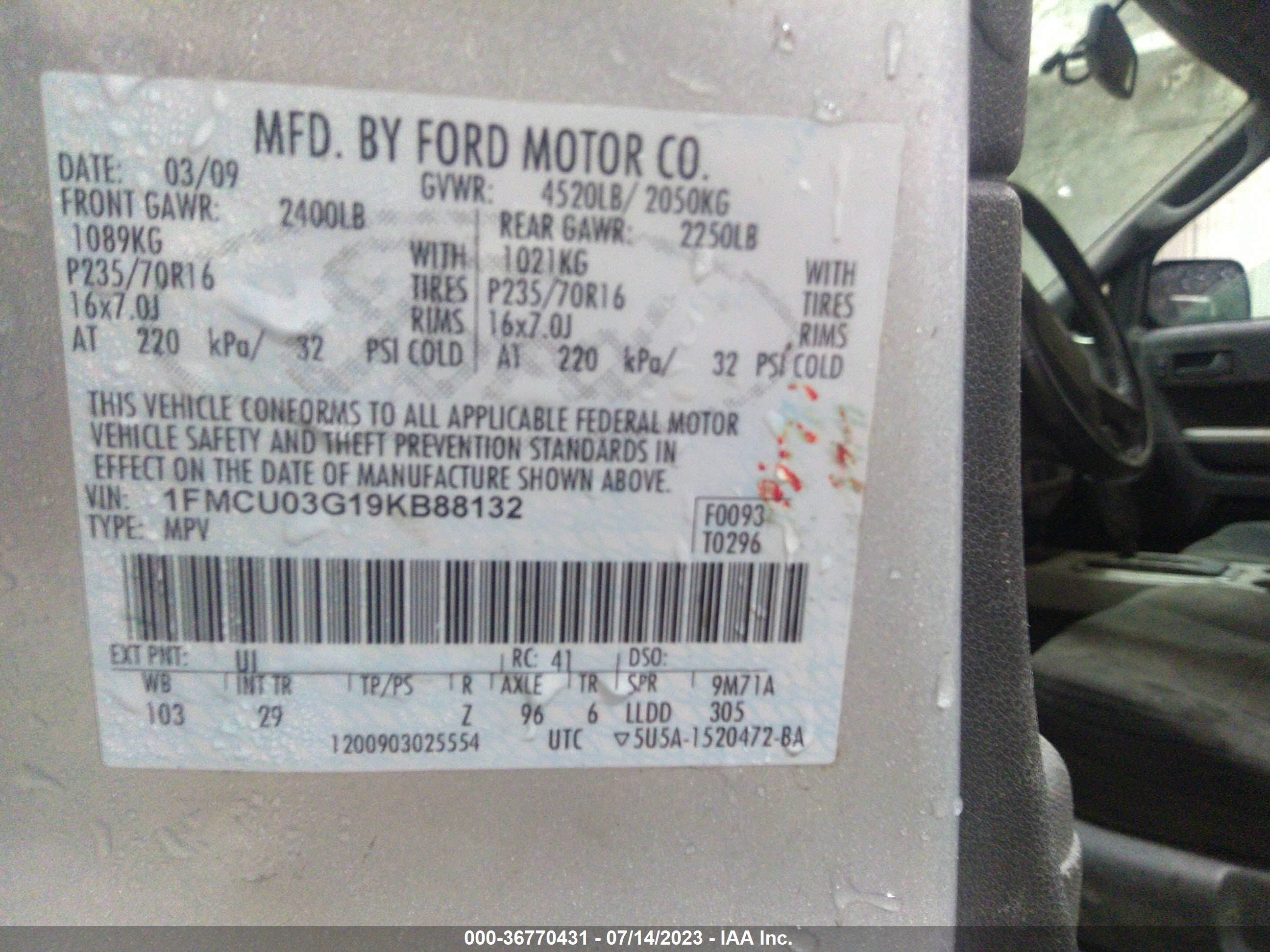 Photo 8 VIN: 1FMCU03G19KB88132 - FORD ESCAPE 