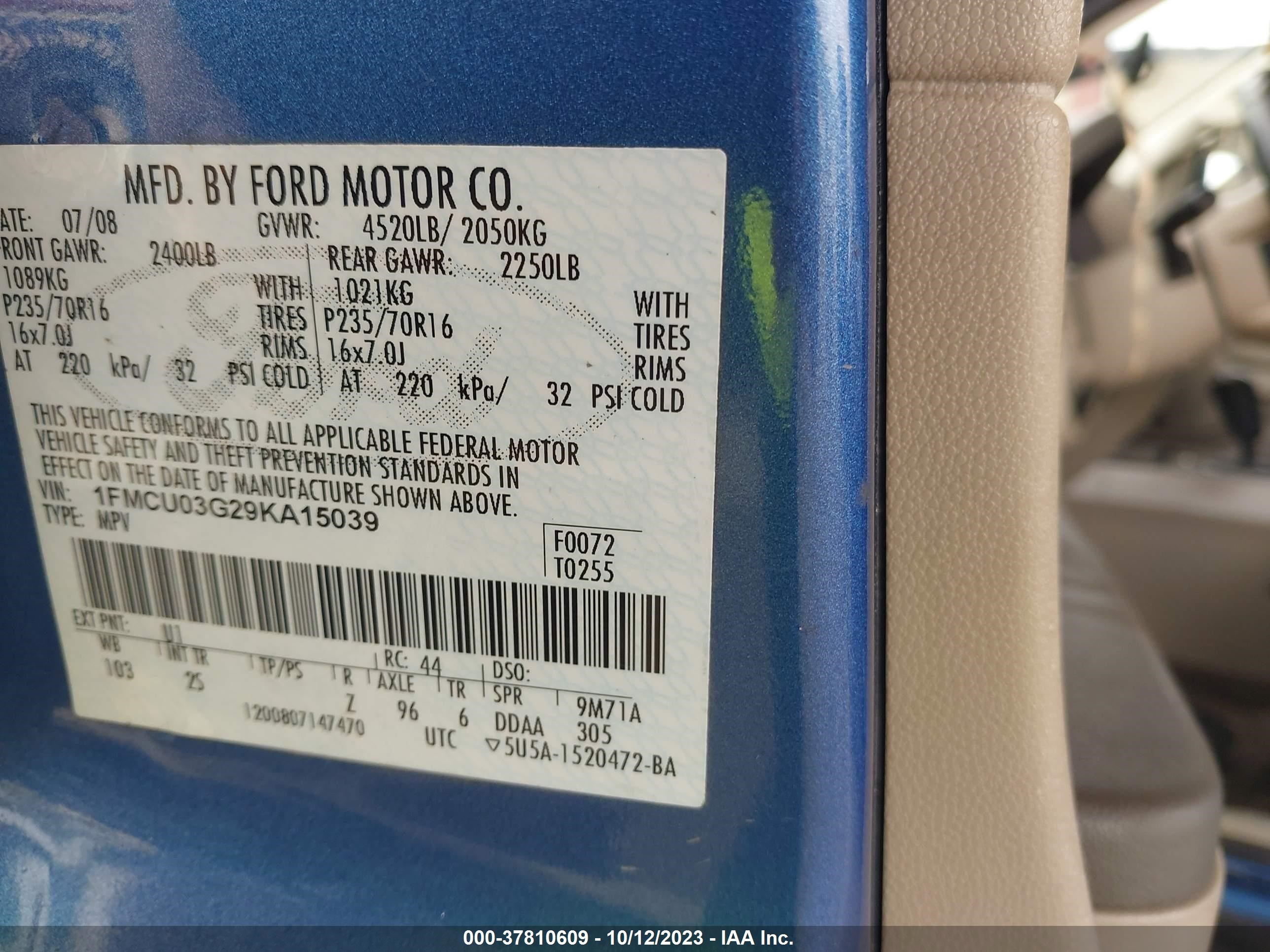 Photo 8 VIN: 1FMCU03G29KA15039 - FORD ESCAPE 