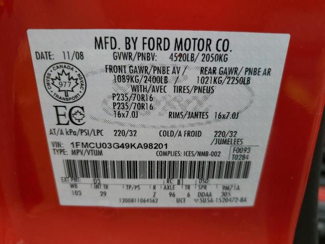 Photo 12 VIN: 1FMCU03G49KA98201 - FORD ESCAPE XLT 