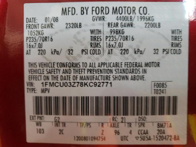 Photo 12 VIN: 1FMCU03Z78KC92771 - FORD ESCAPE XLT 