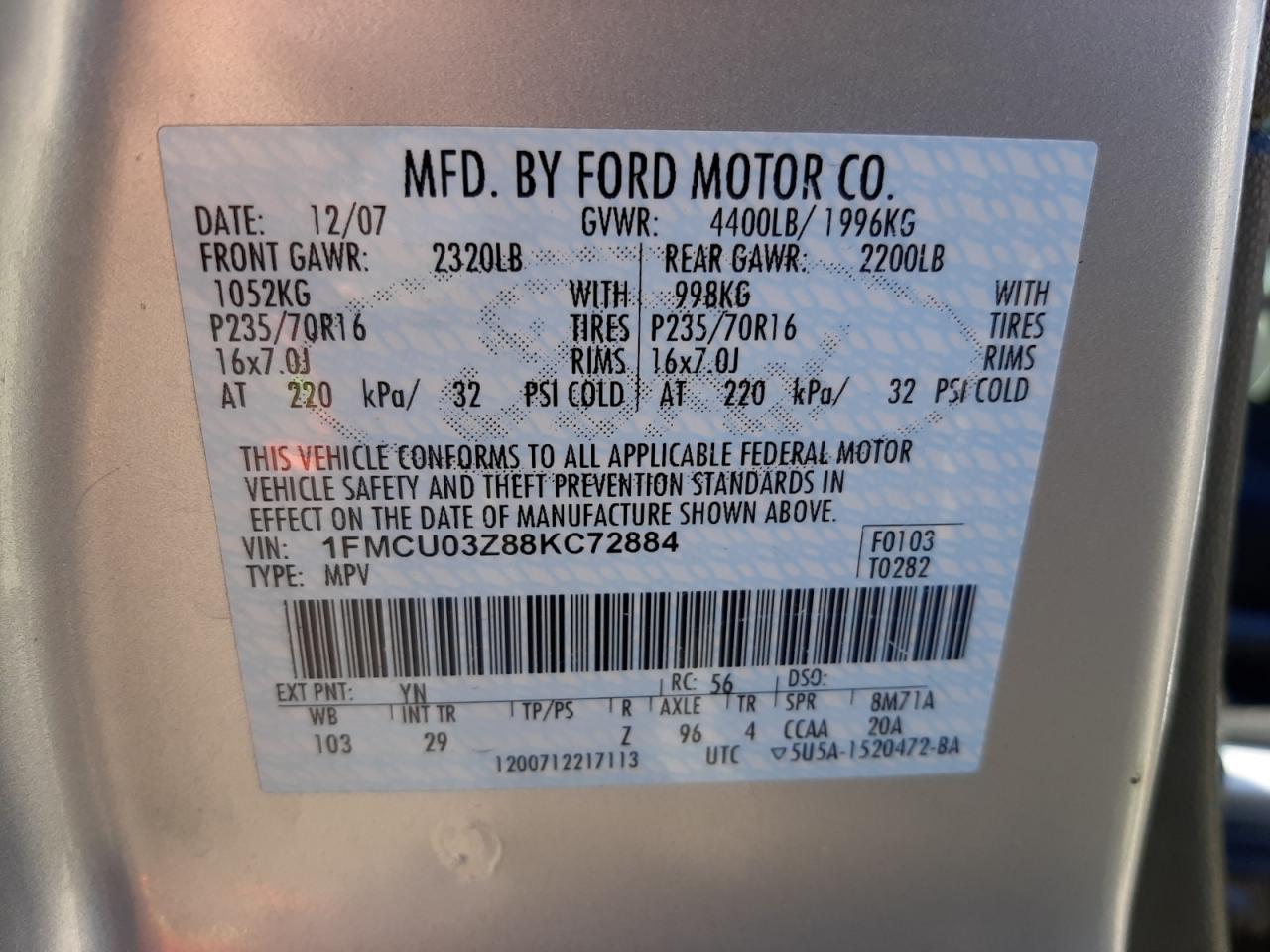 Photo 11 VIN: 1FMCU03Z88KC72884 - FORD ESCAPE 