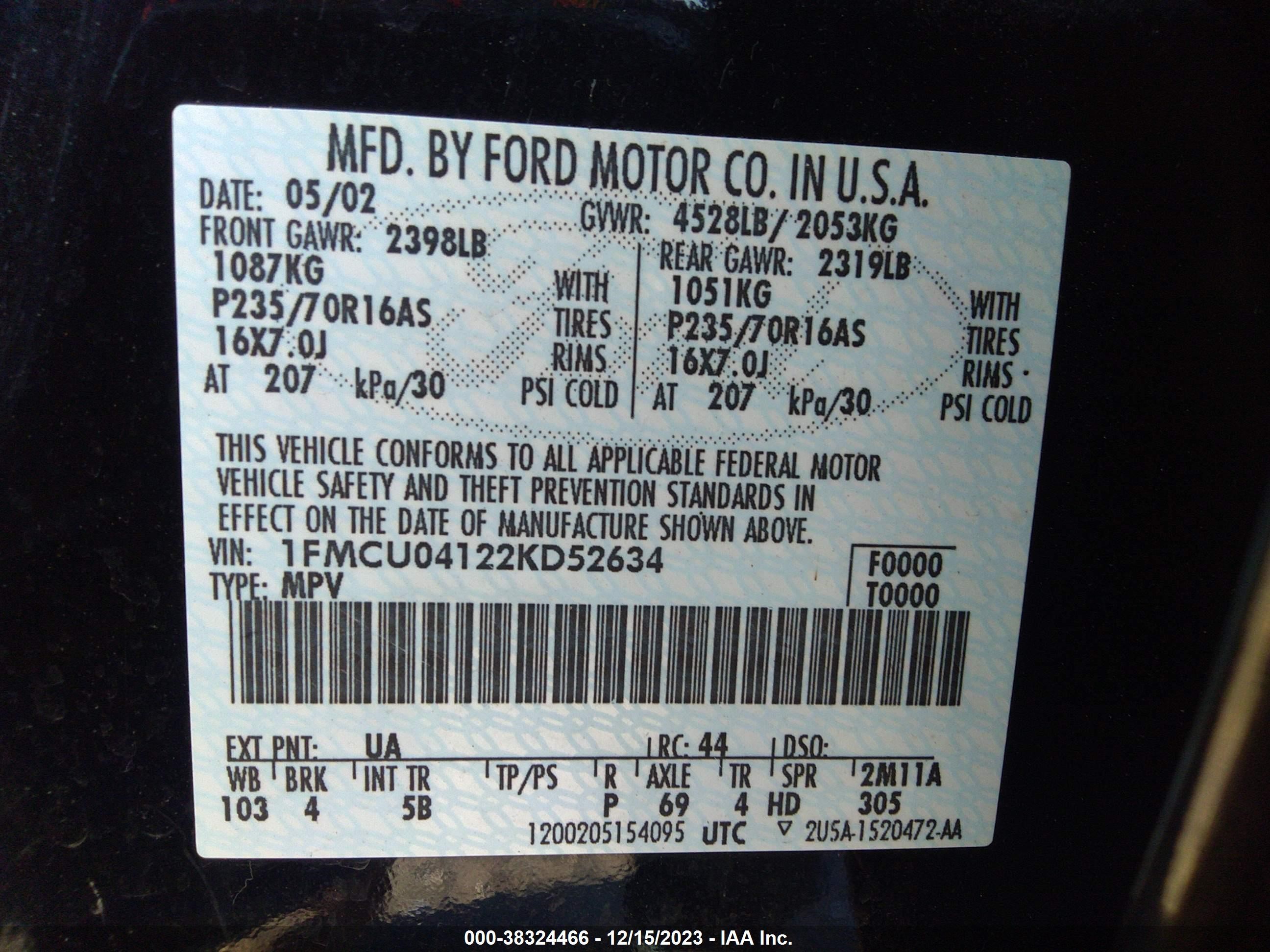 Photo 8 VIN: 1FMCU04122KD52634 - FORD ESCAPE 