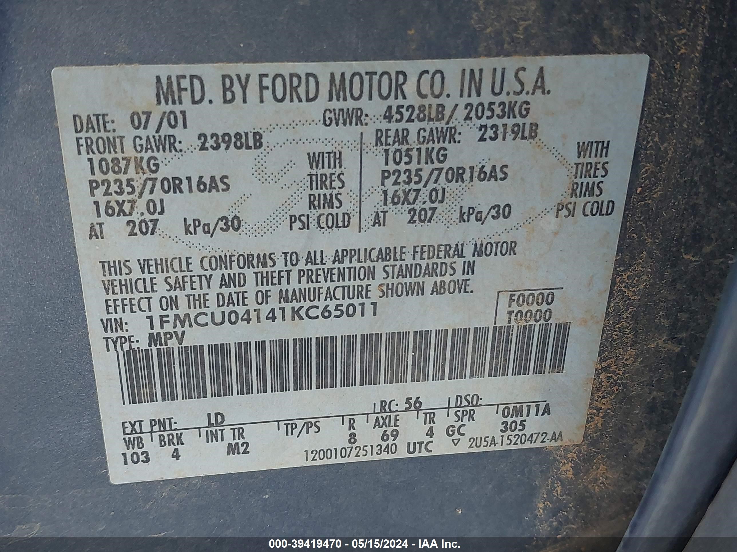 Photo 8 VIN: 1FMCU04141KC65011 - FORD ESCAPE 