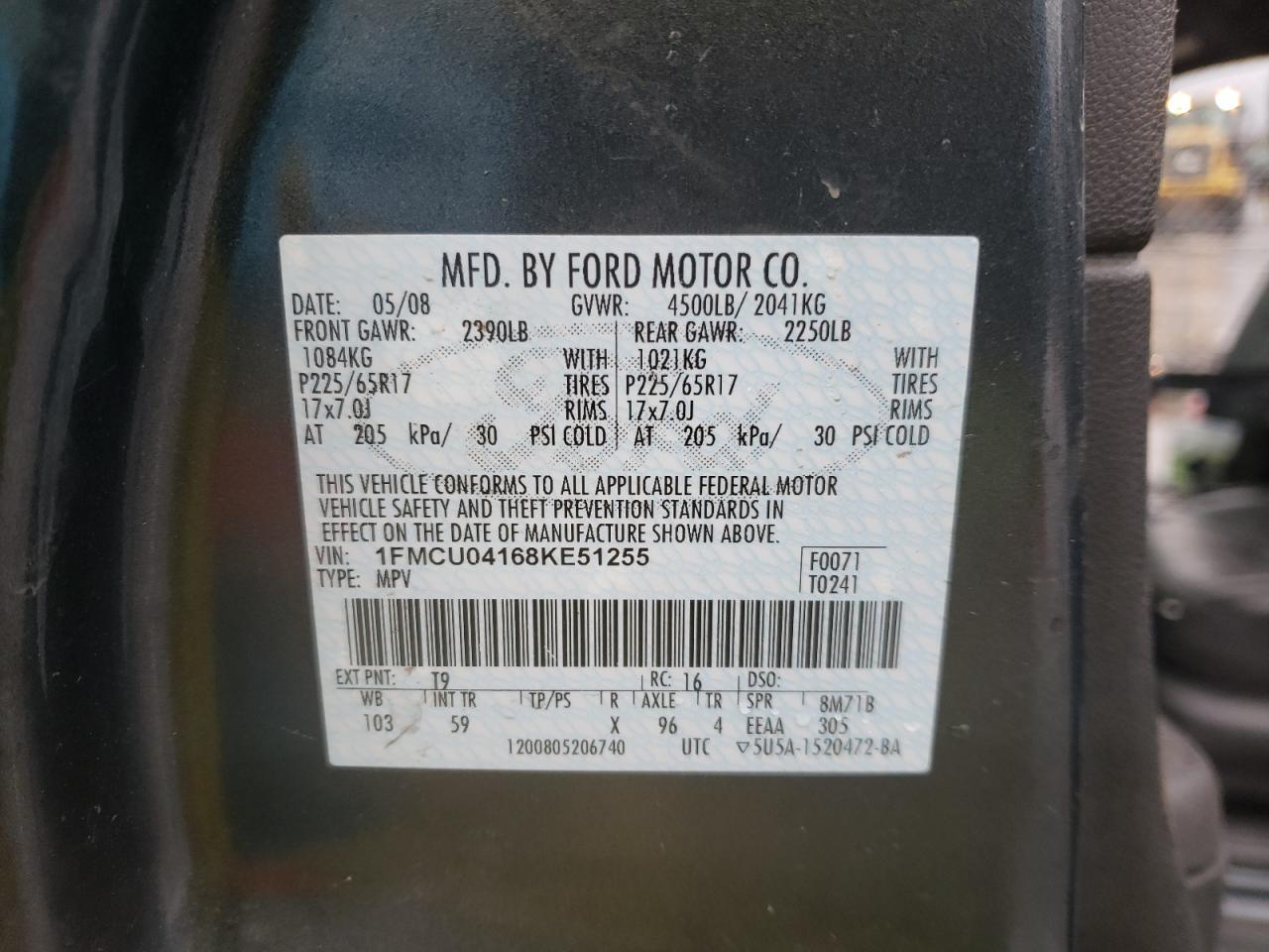 Photo 13 VIN: 1FMCU04168KE51255 - FORD ESCAPE 