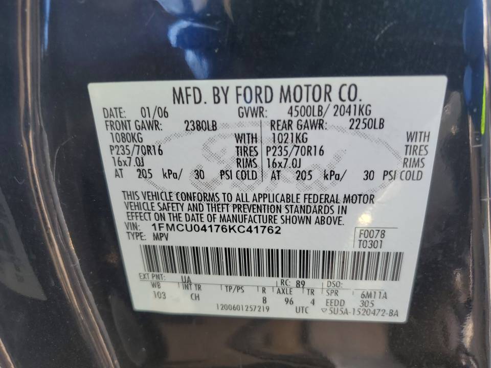 Photo 5 VIN: 1FMCU04176KC41762 - FORD ESCAPE FWD V6 