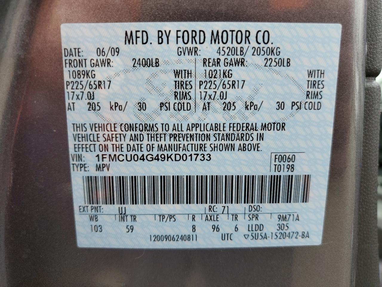 Photo 11 VIN: 1FMCU04G49KD01733 - FORD ESCAPE 