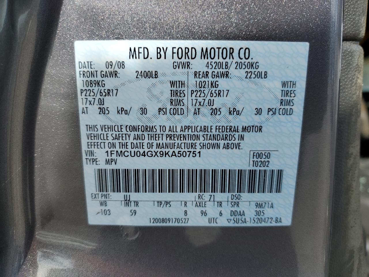 Photo 12 VIN: 1FMCU04GX9KA50751 - FORD ESCAPE 