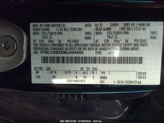 Photo 8 VIN: 1FMCU0BZ6MUA94666 - FORD ESCAPE 