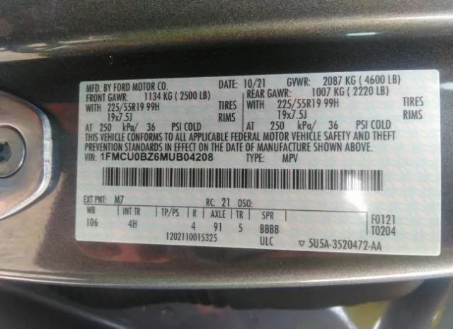 Photo 8 VIN: 1FMCU0BZ6MUB04208 - FORD ESCAPE 