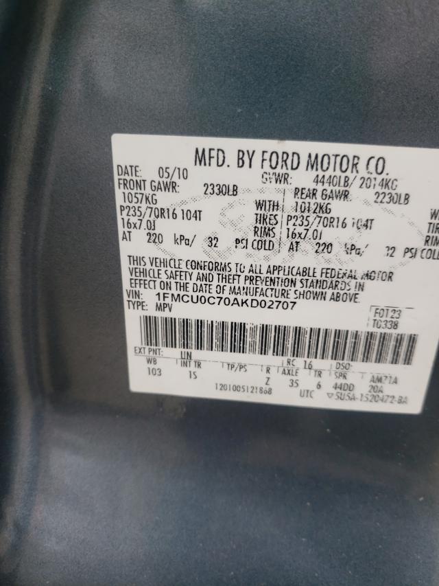 Photo 9 VIN: 1FMCU0C70AKD02707 - FORD ESCAPE XLS 