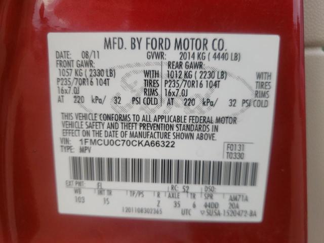 Photo 9 VIN: 1FMCU0C70CKA66322 - FORD ESCAPE XLS 