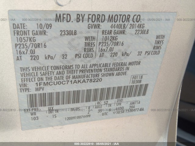 Photo 8 VIN: 1FMCU0C71AKA78220 - FORD ESCAPE 