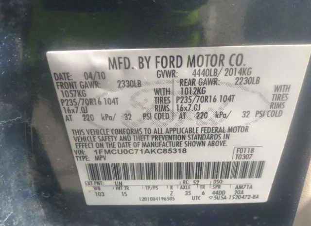 Photo 8 VIN: 1FMCU0C71AKC85318 - FORD ESCAPE 