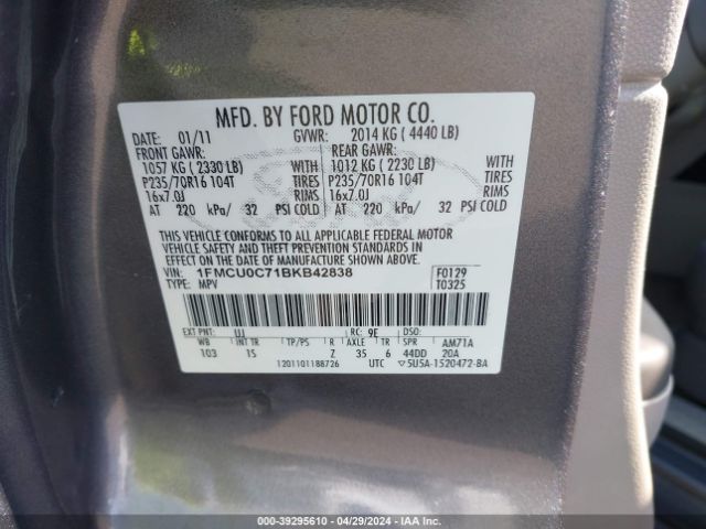 Photo 8 VIN: 1FMCU0C71BKB42838 - FORD ESCAPE 