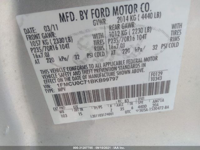 Photo 8 VIN: 1FMCU0C71BKB99797 - FORD ESCAPE 