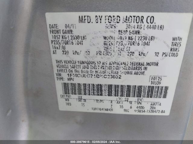 Photo 8 VIN: 1FMCU0C71BKC23032 - FORD ESCAPE 