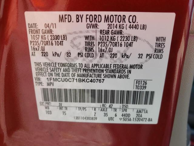 Photo 9 VIN: 1FMCU0C71BKC40767 - FORD ESCAPE XLS 