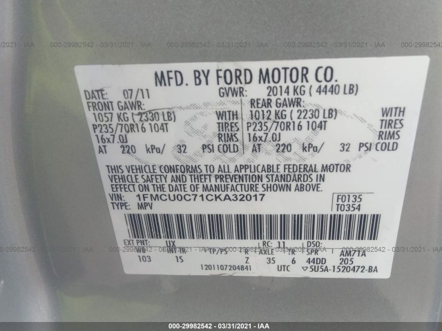 Photo 8 VIN: 1FMCU0C71CKA32017 - FORD ESCAPE 