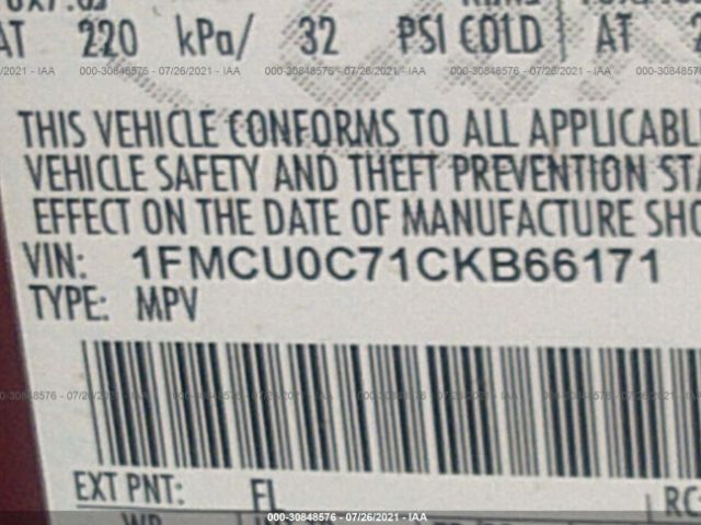 Photo 8 VIN: 1FMCU0C71CKB66171 - FORD ESCAPE 