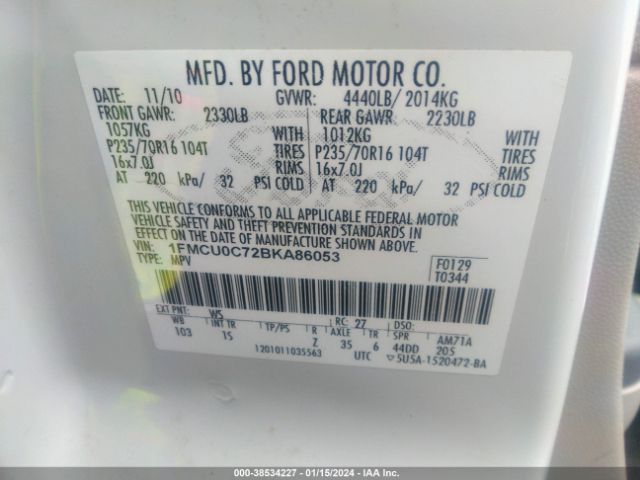 Photo 8 VIN: 1FMCU0C72BKA86053 - FORD ESCAPE 