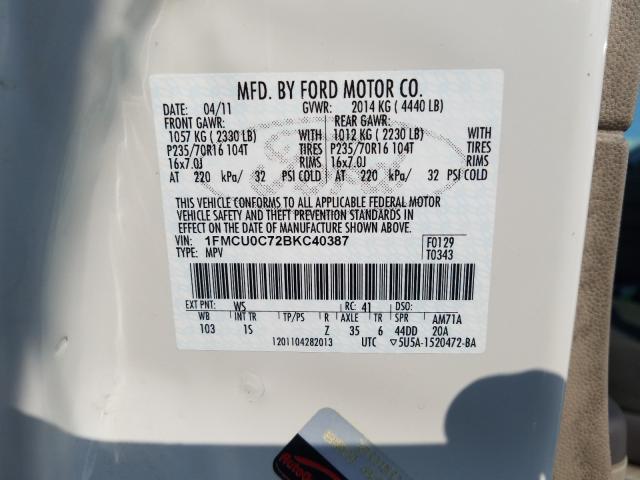 Photo 9 VIN: 1FMCU0C72BKC40387 - FORD ESCAPE XLS 