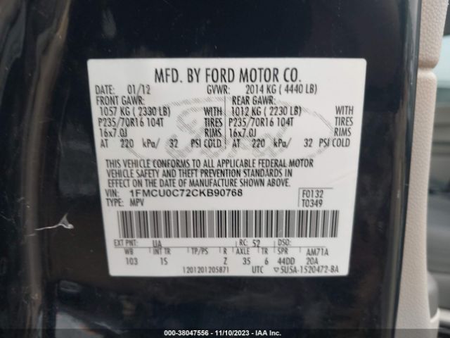 Photo 8 VIN: 1FMCU0C72CKB90768 - FORD ESCAPE 