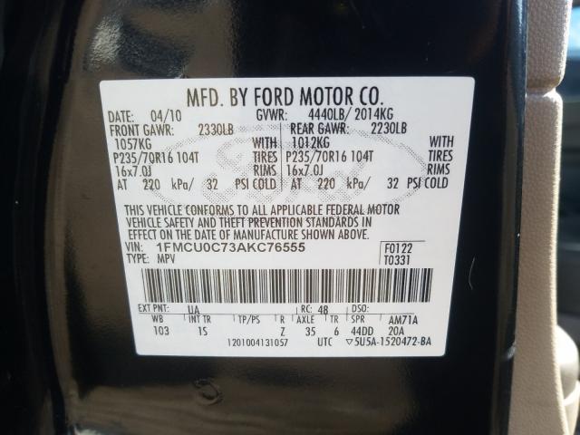 Photo 9 VIN: 1FMCU0C73AKC76555 - FORD ESCAPE XLS 