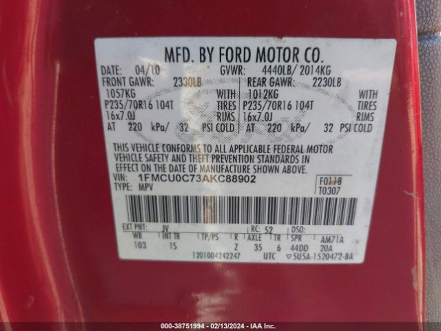 Photo 8 VIN: 1FMCU0C73AKC88902 - FORD ESCAPE 