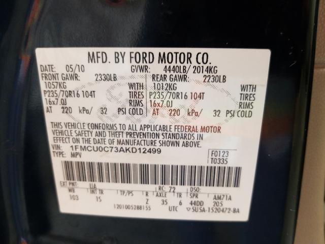 Photo 9 VIN: 1FMCU0C73AKD12499 - FORD ESCAPE XLS 