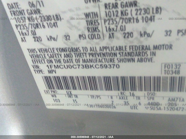 Photo 8 VIN: 1FMCU0C73BKC59370 - FORD ESCAPE 