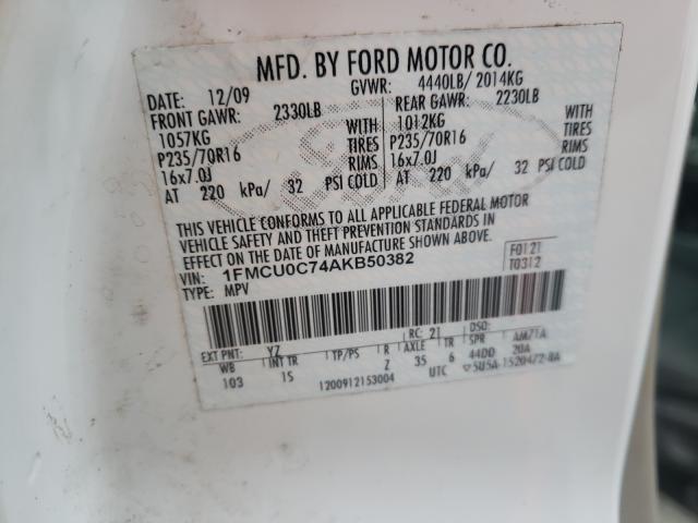 Photo 9 VIN: 1FMCU0C74AKB50382 - FORD ESCAPE XLS 