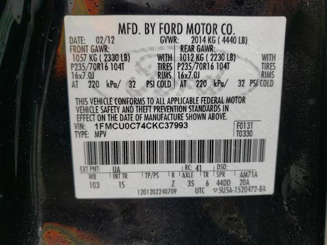 Photo 12 VIN: 1FMCU0C74CKC37993 - FORD ESCAPE XLS 