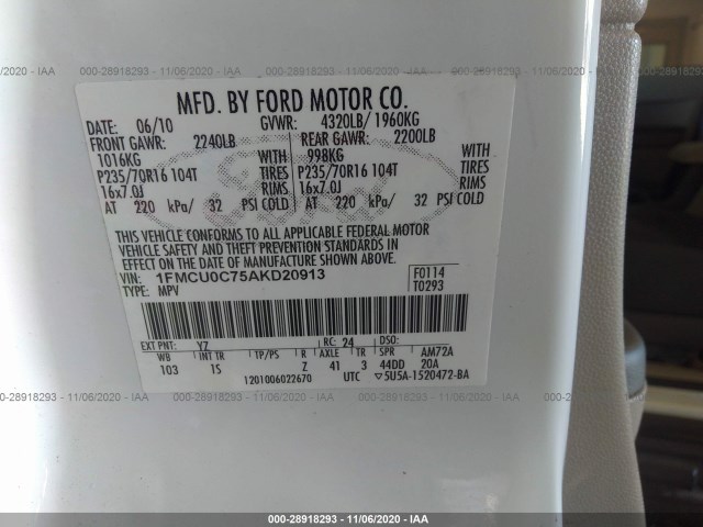 Photo 8 VIN: 1FMCU0C75AKD20913 - FORD ESCAPE 