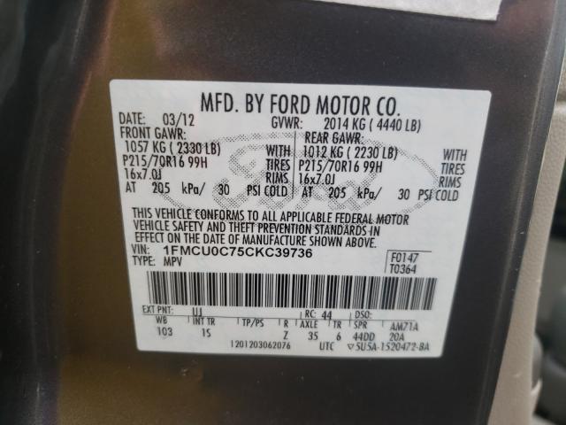 Photo 9 VIN: 1FMCU0C75CKC39736 - FORD ESCAPE XLS 