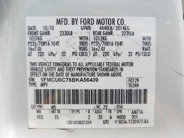 Photo 9 VIN: 1FMCU0C76BKA56439 - FORD ESCAPE 