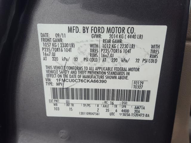 Photo 9 VIN: 1FMCU0C76CKA66390 - FORD ESCAPE XLS 