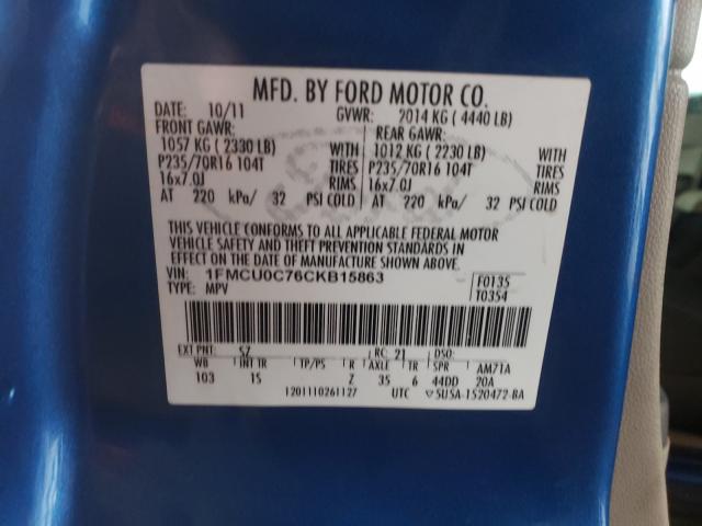 Photo 9 VIN: 1FMCU0C76CKB15863 - FORD ESCAPE XLS 